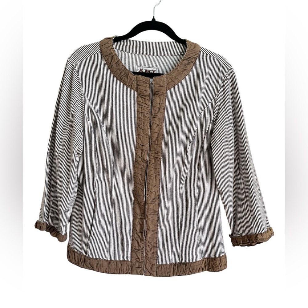 AMX Striped Brown and White Women's Blazer